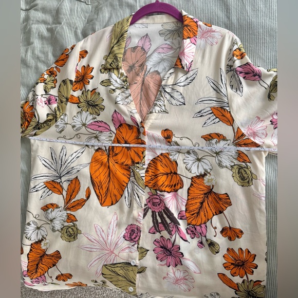 Cupshe Cream Floral Button-Front Tunic Orange & Purple Blooms - Picture 7 of 9